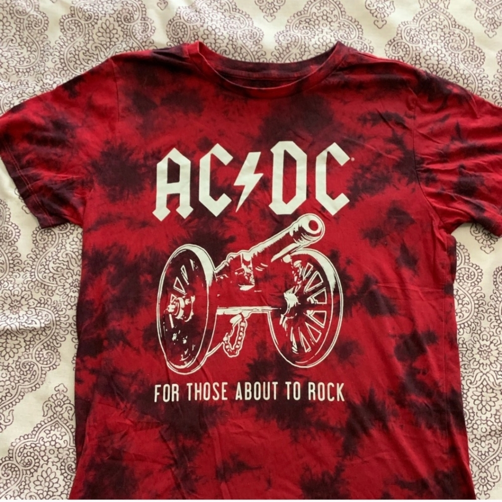 ACDC Tie Dye For Those About To Rock Graphic Tshirt Mens Unisex Medium Red Black